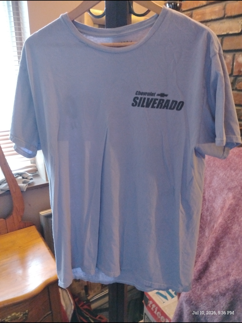 Chemistry Womens Light Blue Silverado Logo Truck On Back Short Sleeve Tee Size L